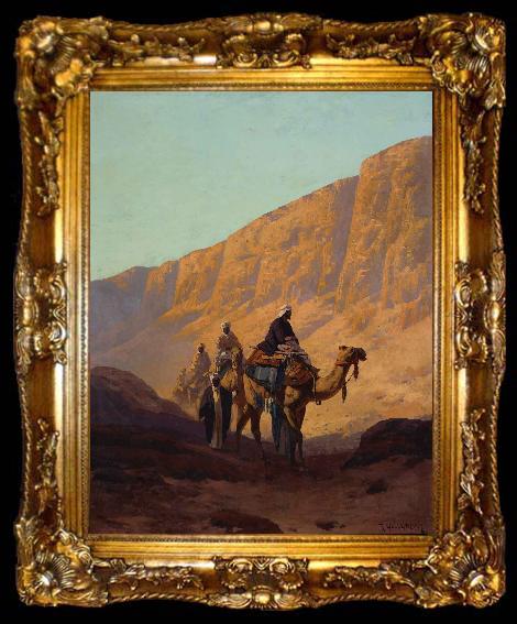 framed  Rudolf Wiegmann Caravan passing through a wadi, ta009-2